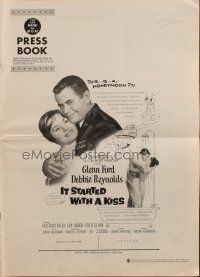1y836 IT STARTED WITH A KISS pressbook '59 Glenn Ford & Debbie Reynolds kissing in shower in Spain!