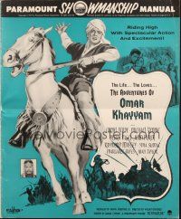 1y859 LIFE, LOVES AND ADVENTURES OF OMAR KHAYYAM pressbook '57 art of Cornel Wilde on horseback!