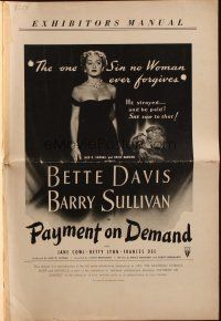 1y912 PAYMENT ON DEMAND pressbook '51 Barry Sullivan strayed & Bette Davis made him pay!