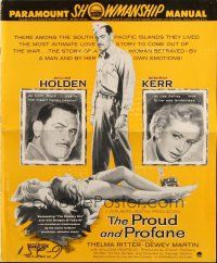 1y920 PROUD & PROFANE pressbook '56 William Holden & Deborah Kerr, romance in World War II!