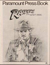 1y923 RAIDERS OF THE LOST ARK pressbook '81 great art of adventurer Harrison Ford by Richard Amsel!