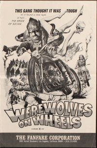 1y991 WEREWOLVES ON WHEELS pressbook '71 great art of wolfman biker on motorcycle by Joseph Smith!