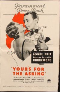 1y998 YOURS FOR THE ASKING pressbook '36 gangster George Raft opens casino in socialite's mansion!