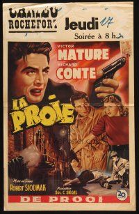 1z553 CRY OF THE CITY Belgian '48 film noir, cool c/u of Victor Mature,Richard Conte,Shelley Winters