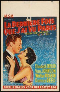 1z627 LAST TIME I SAW PARIS Belgian '54 great artwork of Elizabeth Taylor & Van Johnson!