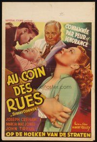 1z725 STREET CORNER Belgian '48 early anti-abortion movie, art of girl in trouble trying to decide!