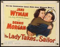1z235 LADY TAKES A SAILOR 1/2sh '49 close up of Jane Wyman hugging boat captain Dennis Morgan!