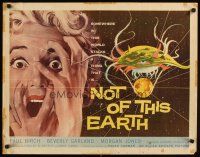1z319 NOT OF THIS EARTH 1/2sh '57 classic close up art of screaming girl & alien monster!