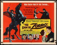 1z405 SIGN OF ZORRO 1/2sh '60 Walt Disney, cool art of masked hero Guy Williams on horseback!