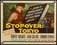 1z429 STOPOVER TOKYO 1/2sh '57 artwork of sexy Joan Collins & spy Robert Wagner in Japan!