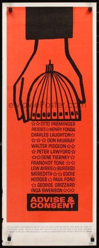 2a042 ADVISE & CONSENT insert '62 Otto Preminger, classic Saul Bass Washington Capitol artwork!