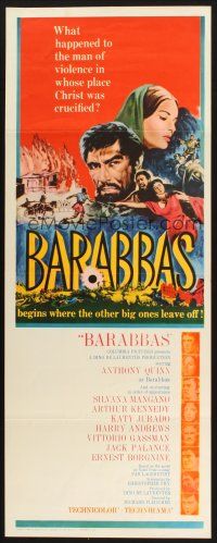 2a078 BARABBAS insert '62 Richard Fleischer, cool artwork of Anthony Quinn & Silvana Mangano!