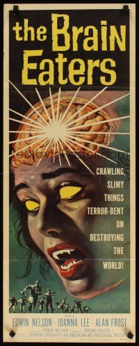 2a116 BRAIN EATERS insert '58 AIP, classic horror art of girl's brain exploding!