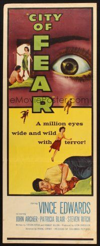 2a150 CITY OF FEAR insert '59 crazy Vince Edwards, cool different close up eye artwork!