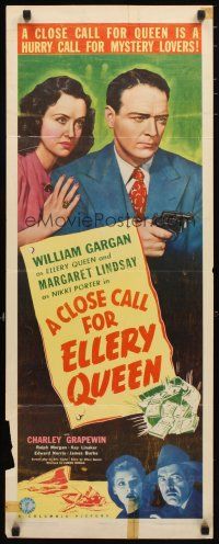 2a153 CLOSE CALL FOR ELLERY QUEEN insert '42 William Gargan, Margaret Lindsay, shiver w/suspense!
