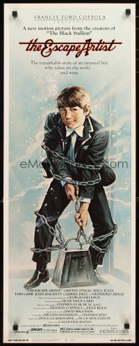 2a212 ESCAPE ARTIST insert '82 cool artwork of Griffin O'Neal escaping from chains in water tank!