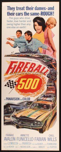 2a225 FIREBALL 500 insert '66 Frankie Avalon & sexy Annette Funicello, cool stock car racing art!