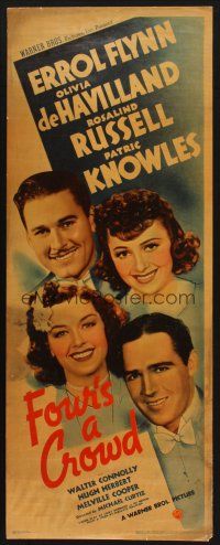 2a237 FOUR'S A CROWD insert '38 Errol Flynn, Olivia de Havilland, Rosalind Russell, Patric Knowles