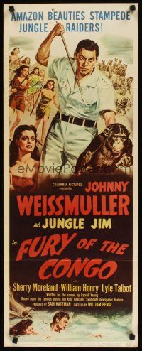 2a245 FURY OF THE CONGO insert '51 great art of Johnny Weissmuller as Jungle Jim!