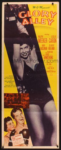 2a255 GLORY ALLEY insert '52 boxer Ralph Meeker, super-sexy Leslie Caron, Louis Armstrong!