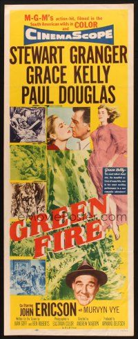 2a268 GREEN FIRE insert '54 art of beautiful full-length Grace Kelly + Stewart Granger!