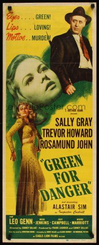 2a269 GREEN FOR DANGER insert '47 Sally Gray has loving lips, green eyes, but plans murder!