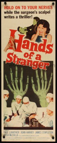 2a276 HANDS OF A STRANGER insert '62 cool hand transplant surgery & X-ray image!