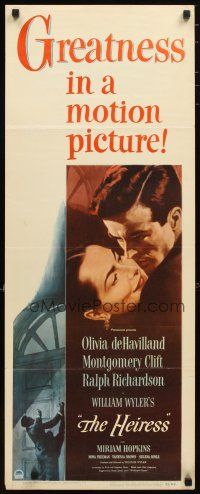 2a285 HEIRESS insert '49 William Wyler, romantic c/u of Olivia de Havilland & Montgomery Clift!