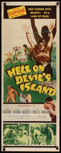 2a289 HELL ON DEVIL'S ISLAND insert '57 Rex Ingram, men turned into beasts by a lash of fear!