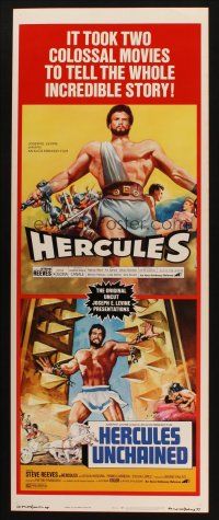 2a291 HERCULES/HERCULES UNCHAINED insert '73 world's mightiest man Steve Reeves double-bill!