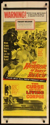 2a300 HORROR OF PARTY BEACH/CURSE OF THE LIVING CORPSE insert '64 fantastic c/u of monster w/girl!