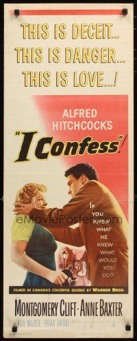2a310 I CONFESS insert '53 Alfred Hitchcock, art of Montgomery Clift shaking Anne Baxter!