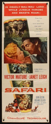 2a568 SAFARI insert '56 artwork of Victor Mature & Janet Leigh in deadly Mau-Mau land!