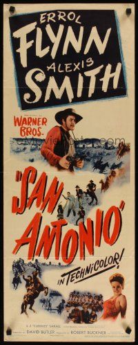 2a572 SAN ANTONIO insert '45 great art of Alexis Smith & cowboy Errol Flynn!