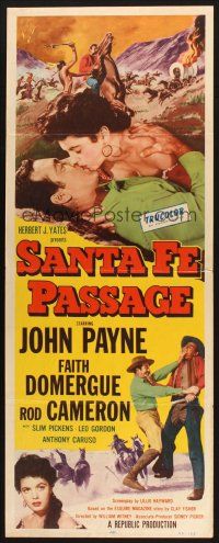 2a575 SANTA FE PASSAGE insert '55 romantic art of John Payne & Faith Domergue, Rod Cameron