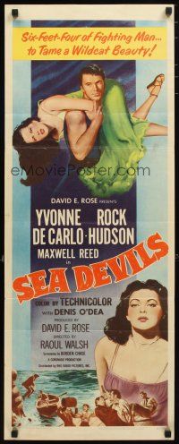 2a584 SEA DEVILS insert '53 Rock Hudson is six-feet-four of fighting man taming Yvonne De Carlo!