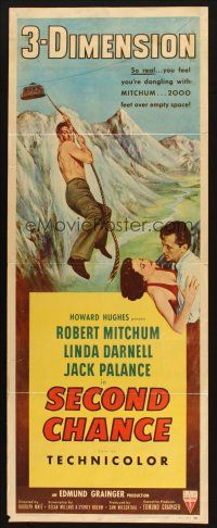 2a589 SECOND CHANCE insert '53 3-D, cool art of barechested Robert Mitchum & Linda Darnell!