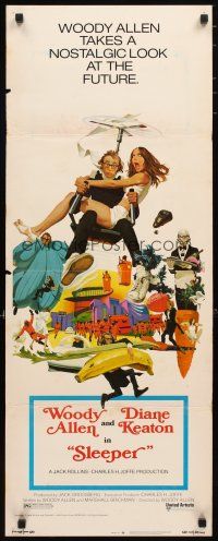 2a619 SLEEPER insert '74 Woody Allen, Diane Keaton, wacky futuristic sci-fi comedy art by McGinnis