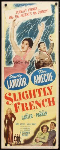 2a622 SLIGHTLY FRENCH insert '48 great image of pretty Dorothy Lamour & Don Ameche falling in air!