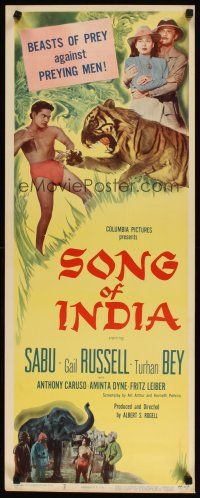 2a633 SONG OF INDIA insert '49 Sabu, Gail Russell & Turhan Bey + tiger & elephant!