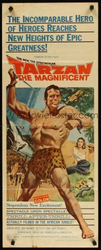 2a703 TARZAN THE MAGNIFICENT insert '60 barechested Gordon Scott, the greatest of them all!