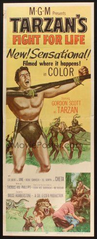 2a704 TARZAN'S FIGHT FOR LIFE insert '58 art of Gordon Scott bound with arms outstretched!