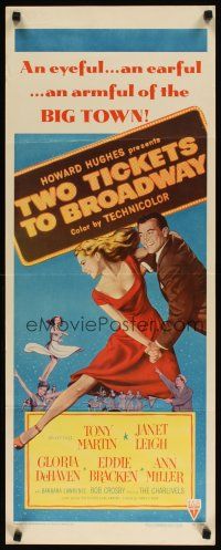 2a751 TWO TICKETS TO BROADWAY insert '51 great art of Janet Leigh & Tony Martin, Howard Hughes!