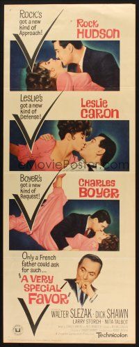 2a770 VERY SPECIAL FAVOR insert '65 Charles Boyer, Rock Hudson tries to unwind sexy Leslie Caron!