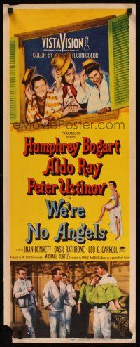 2a789 WE'RE NO ANGELS insert '55 Humphrey Bogart, Aldo Ray & Ustinov tipping their hats!