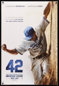2b016 42 teaser DS 1sh '13 baseball, image of Chadwick Boseman as Jackie Robinson sliding home!