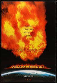2b058 ARMAGEDDON teaser DS 1sh '98 Bruce Willis, Billy Bob Thornton, Liv Tyler, huge fireball