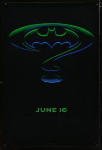 2b090 BATMAN FOREVER teaser 1sh '95 Kilmer, Kidman, cool question mark & cowl design!