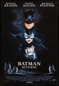 2b094 BATMAN RETURNS int'l white date style advance DS 1sh '92 Keaton, DeVito, Pfeiffer!