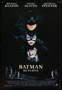 2b091 BATMAN RETURNS 1sh '92 cool image of Michael Keaton, Danny DeVito, Michelle Pfeiffer!